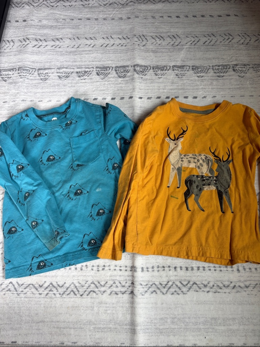 Tea Collection Teal Raccoon Pocket Tee & Mustard Deer Graphic Long-Sleeves